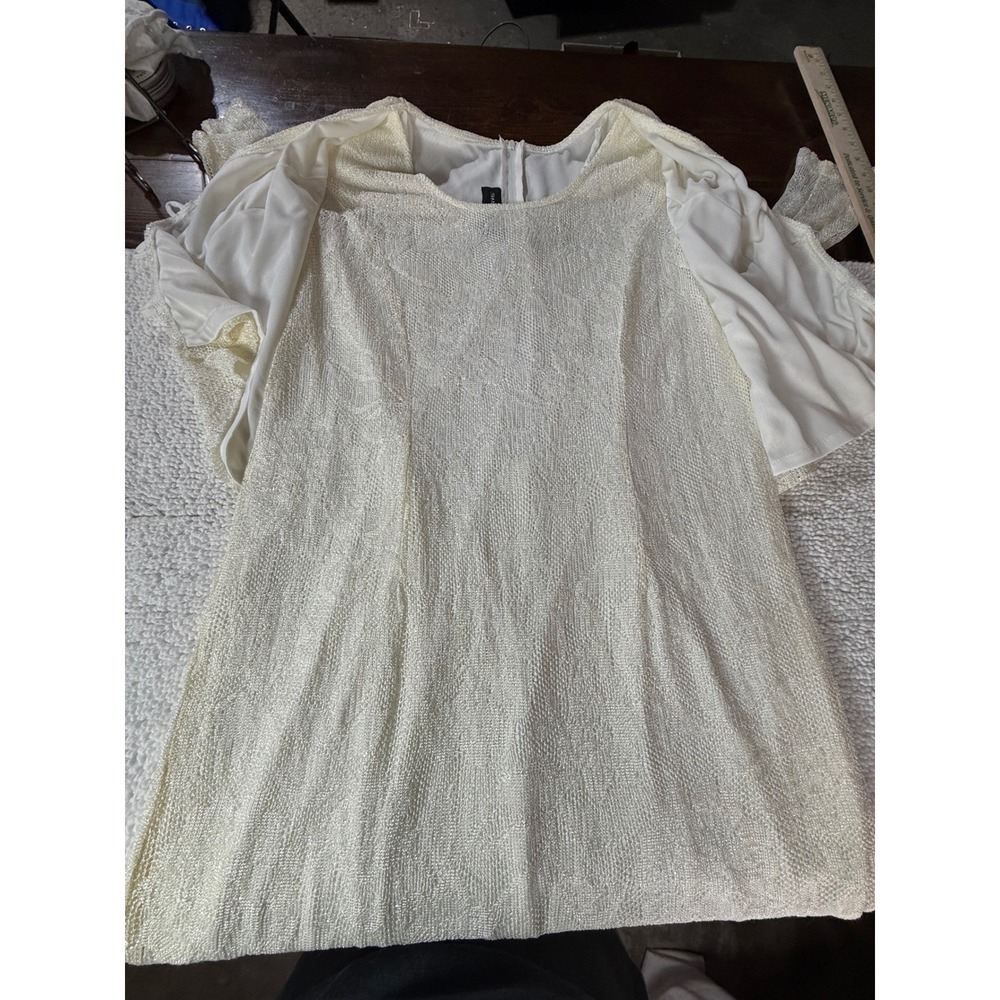 Shari Aide Petites Vintage Cream Metallic Knit Dress & Cardigan Set 14P USA Made - Picture 15 of 16